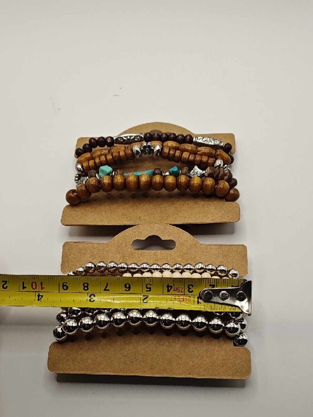 Boho Multi-Strand Beaded Stretch Brachlets with Turquoise Accents - Picture 3 of 3